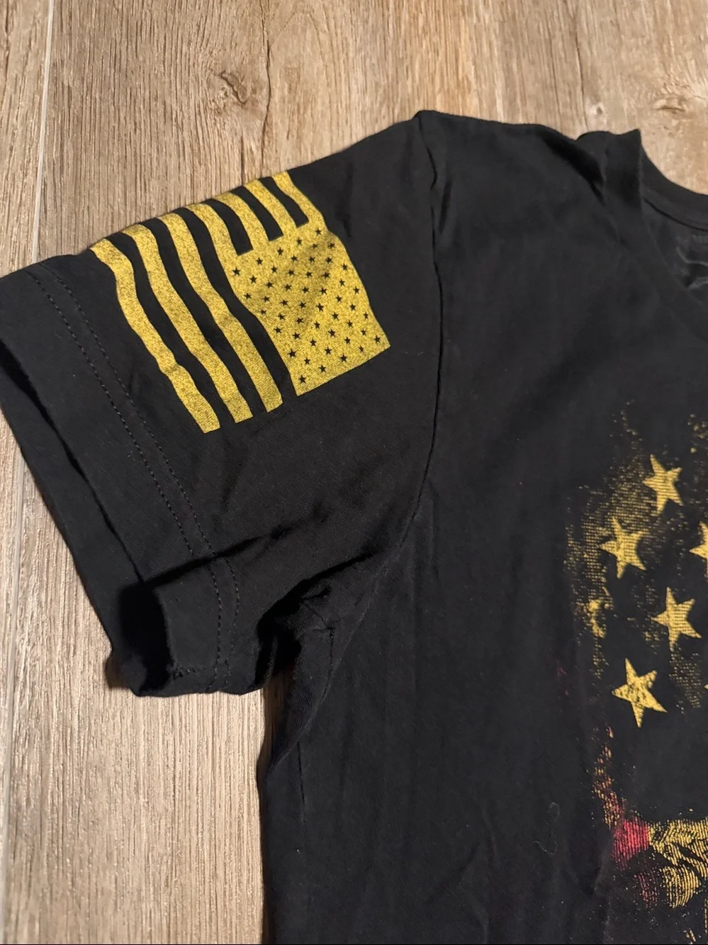 Grunt Style Black Tee with Faded American Flag Print